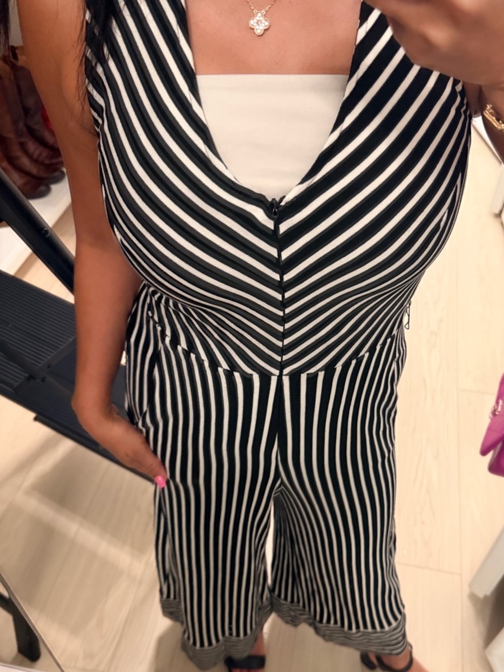 Stunning ..Black & White Striped V-Neck Jumpsuit